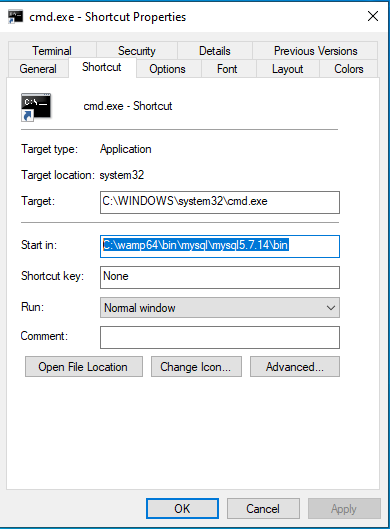 mysql-cmd-startin